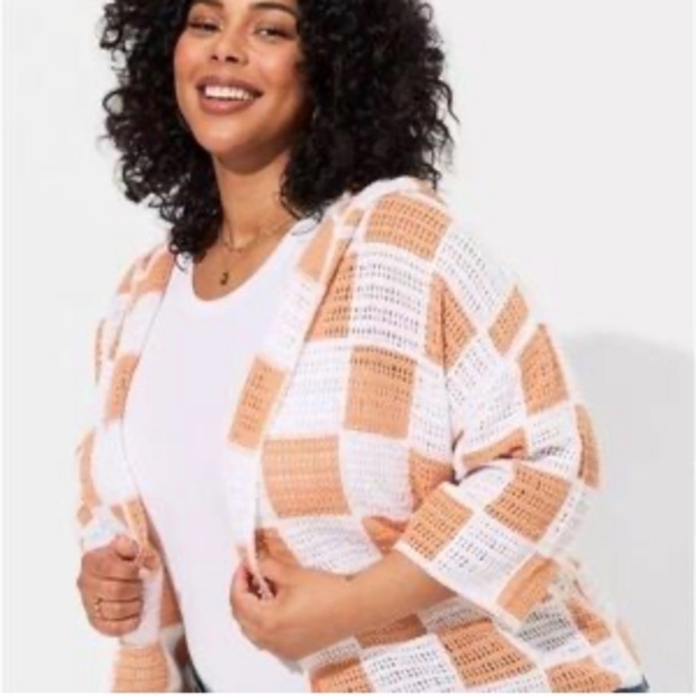 TORRID Women's Orange and White Checkered Cardigan